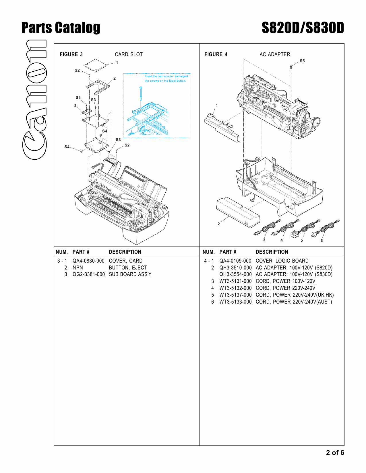 Canon PIXUS S820D S830D Parts Catalog Manual-3